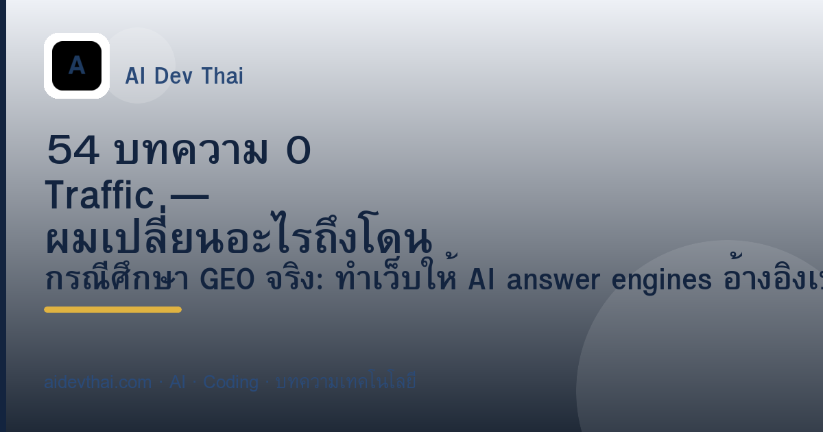 กรณีศึกษา GEO — ทำเว็บ AiDevThai ให้ ChatGPT Claude Perplexity อ้างอิง