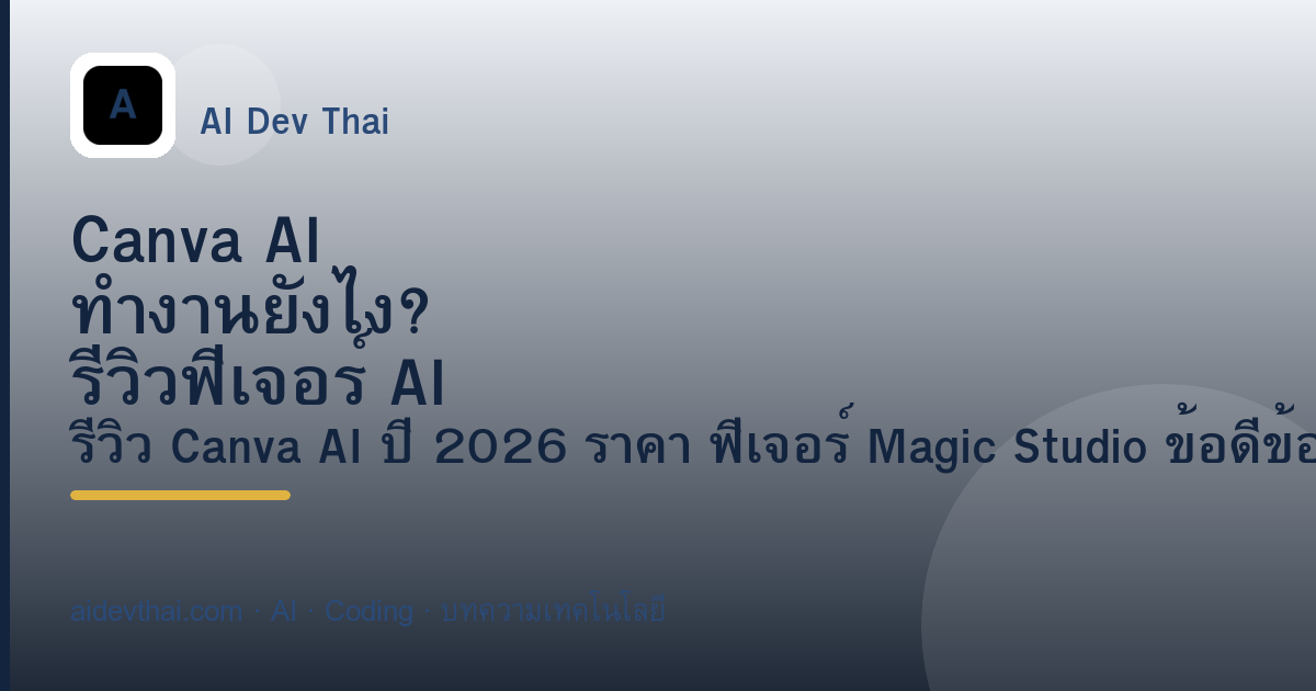 Canva AI ทำงานยังไง? รีวิวฟีเจอร์ AI ปี 2026 คุ้มไหม — ภาพประกอบบทความ AiDevThai